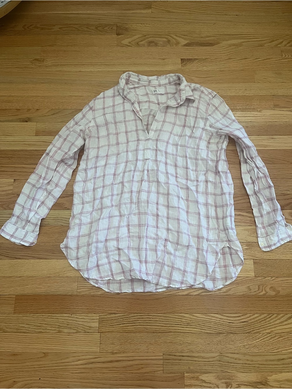 Gap Pink White 100% Linen Button Up Shirt XL Coastal Western Farm Beach Cover Up